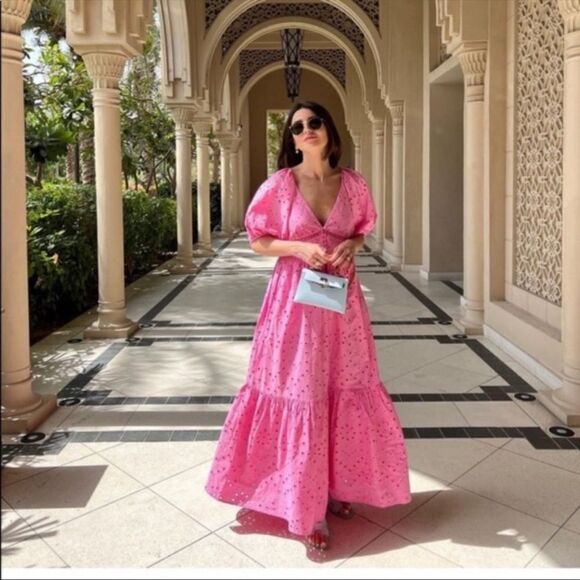 Zara pink eyelet openwork embroidered dress - Picture 5 of 15